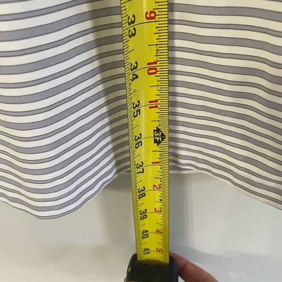 J. McLaughlin Women’s Large Gray and White Striped Sleeveless Shift Midi Dress - Picture 9 of 9